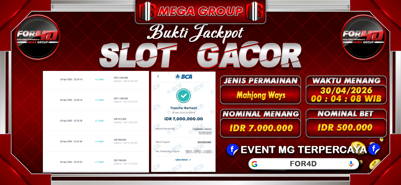 Bukti JP situs For4D hari Kamis, 30 April 2026