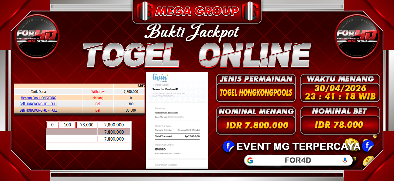 Bukti JP situs For4D hari Kamis, 30 April 2026